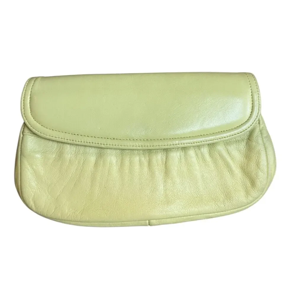 Vintage Italian Genuine Leather Clutch Bag Butter Yellow